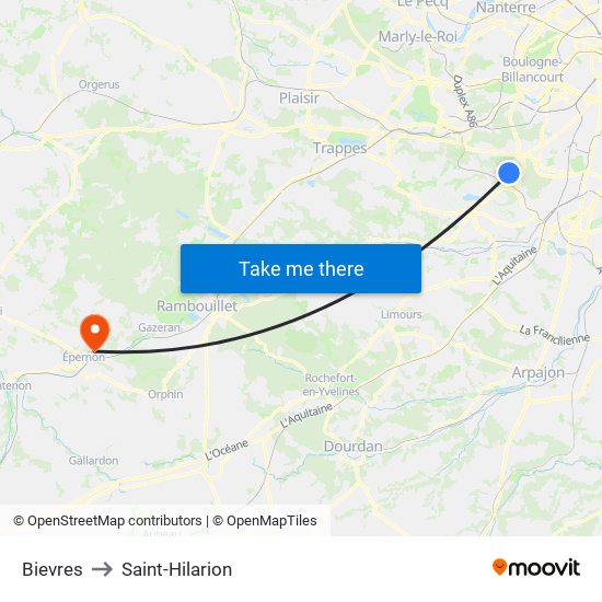 Bievres to Saint-Hilarion map