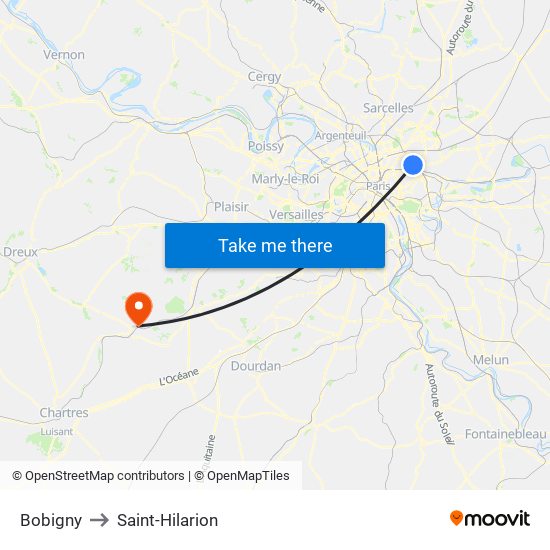 Bobigny to Saint-Hilarion map