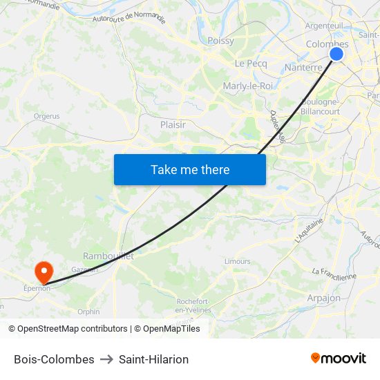 Bois-Colombes to Saint-Hilarion map