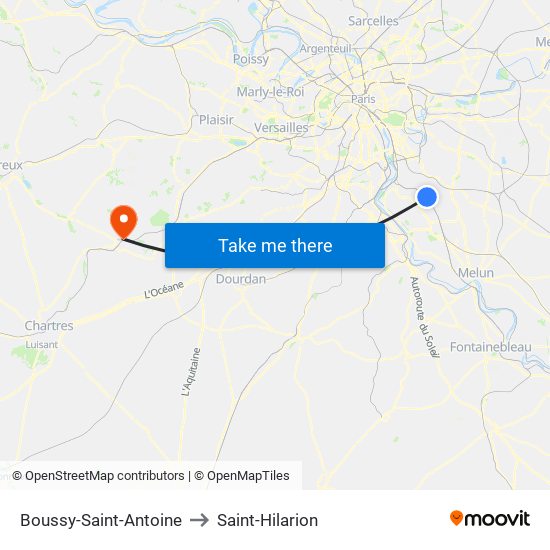 Boussy-Saint-Antoine to Saint-Hilarion map