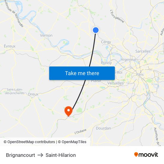 Brignancourt to Saint-Hilarion map