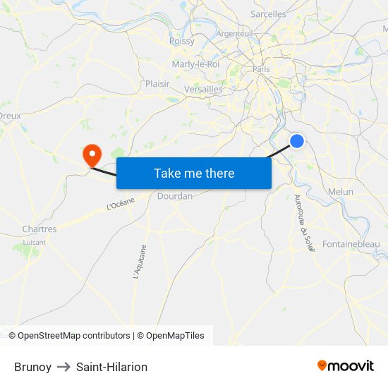 Brunoy to Saint-Hilarion map