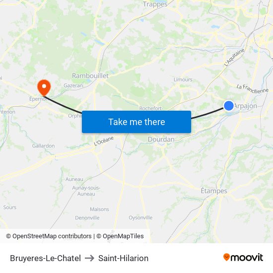 Bruyeres-Le-Chatel to Saint-Hilarion map