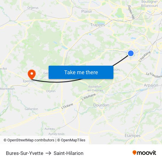 Bures-Sur-Yvette to Saint-Hilarion map