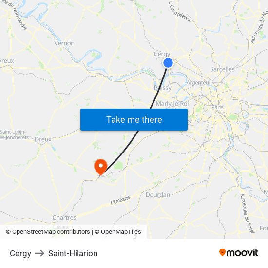 Cergy to Saint-Hilarion map