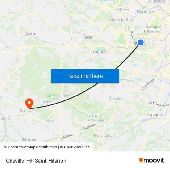 Chaville to Saint-Hilarion map