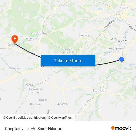 Cheptainville to Saint-Hilarion map