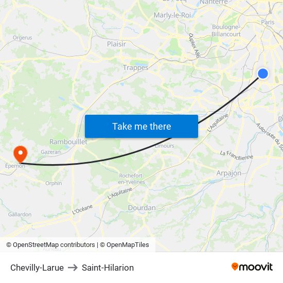 Chevilly-Larue to Saint-Hilarion map