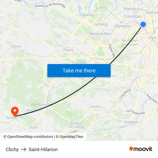 Clichy to Saint-Hilarion map