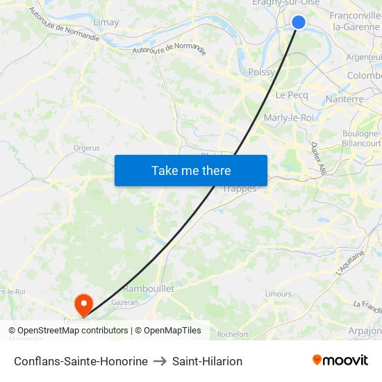 Conflans-Sainte-Honorine to Saint-Hilarion map