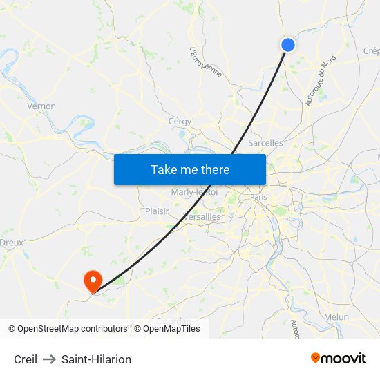 Creil to Saint-Hilarion map