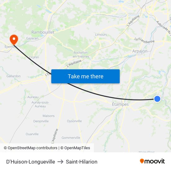D'Huison-Longueville to Saint-Hilarion map