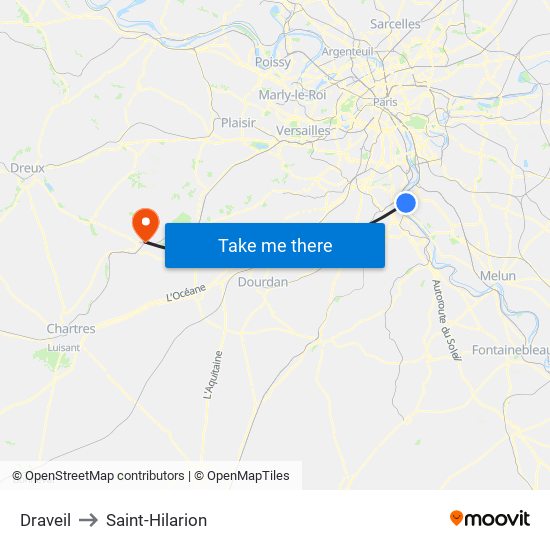 Draveil to Saint-Hilarion map