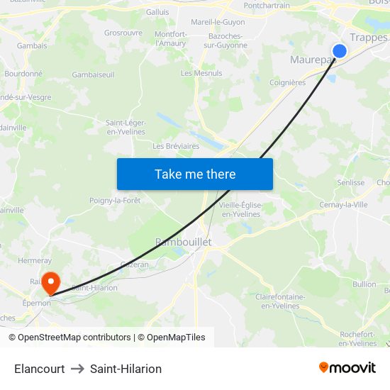 Elancourt to Saint-Hilarion map