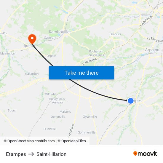 Etampes to Saint-Hilarion map