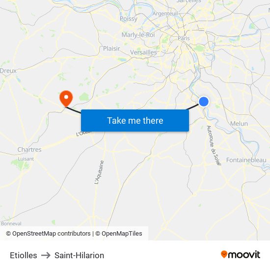 Etiolles to Saint-Hilarion map