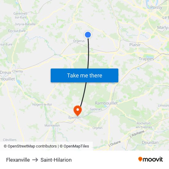 Flexanville to Saint-Hilarion map