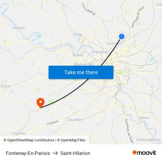 Fontenay-En-Parisis to Saint-Hilarion map