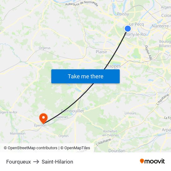 Fourqueux to Saint-Hilarion map