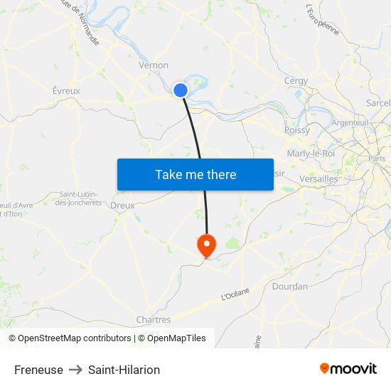 Freneuse to Saint-Hilarion map