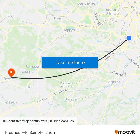 Fresnes to Saint-Hilarion map