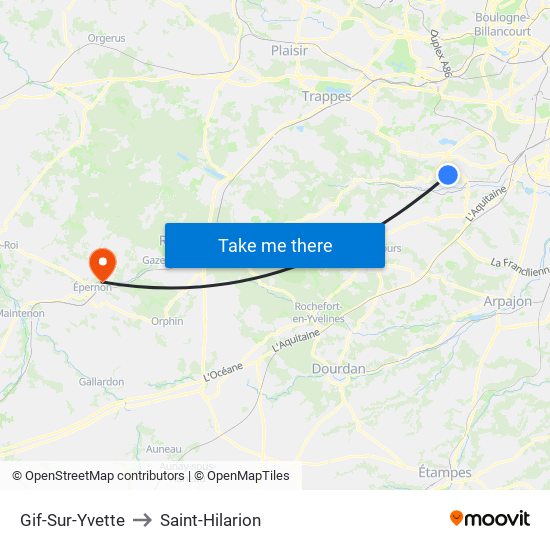 Gif-Sur-Yvette to Saint-Hilarion map