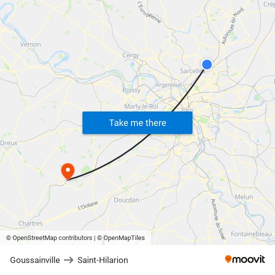 Goussainville to Saint-Hilarion map