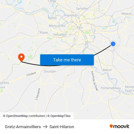Gretz-Armainvilliers to Saint-Hilarion map