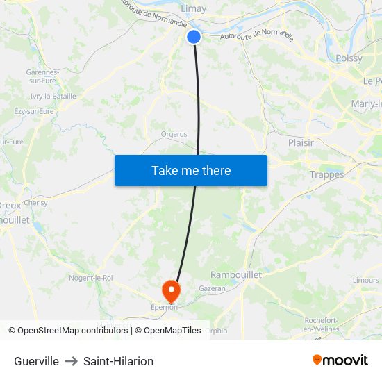 Guerville to Saint-Hilarion map
