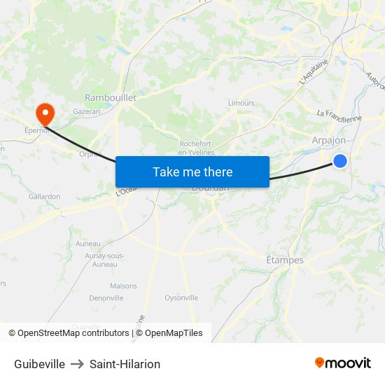 Guibeville to Saint-Hilarion map