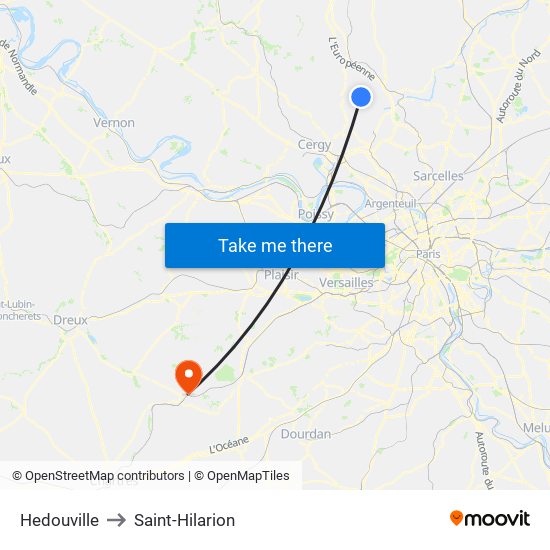 Hedouville to Saint-Hilarion map