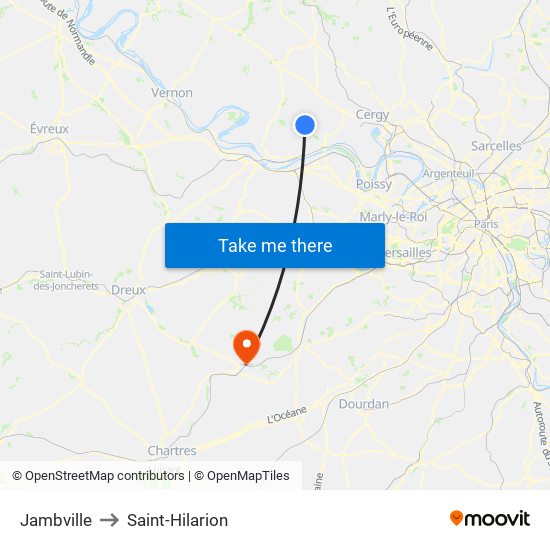 Jambville to Saint-Hilarion map