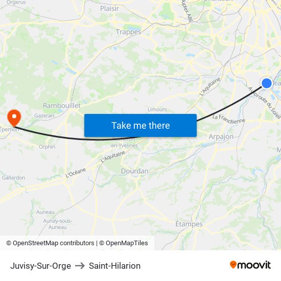 Juvisy-Sur-Orge to Saint-Hilarion map