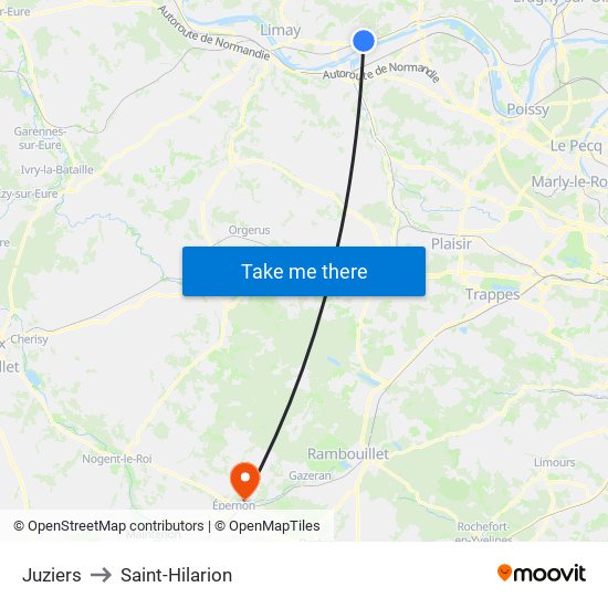 Juziers to Saint-Hilarion map