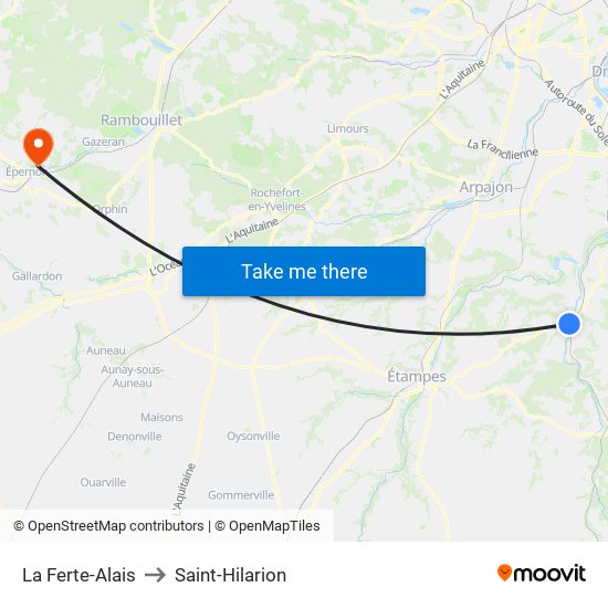 La Ferte-Alais to Saint-Hilarion map