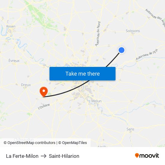 La Ferte-Milon to Saint-Hilarion map