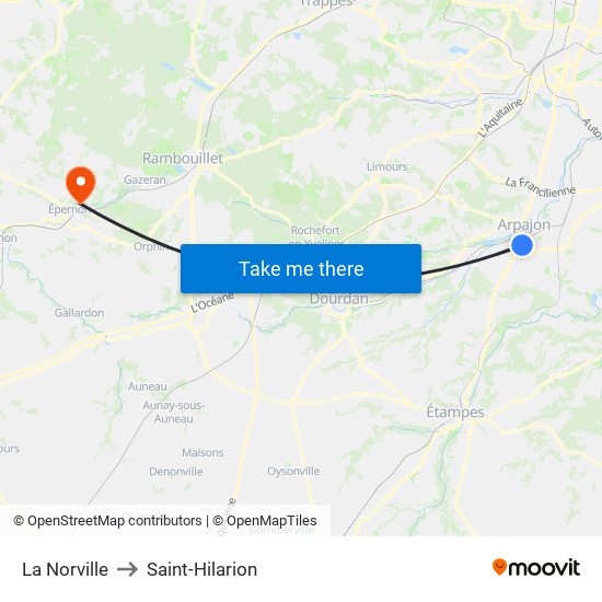 La Norville to Saint-Hilarion map