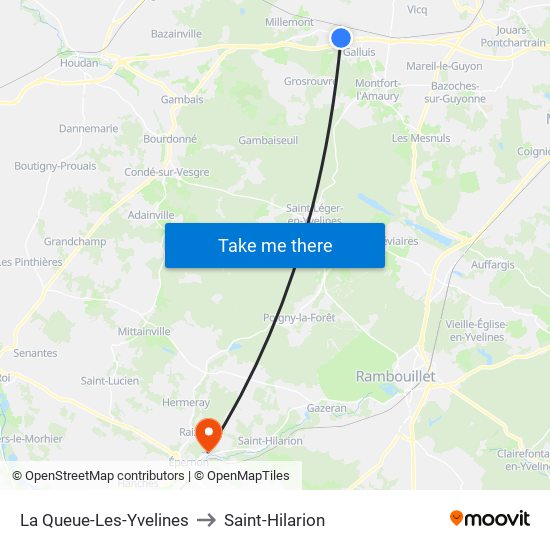 La Queue-Les-Yvelines to Saint-Hilarion map