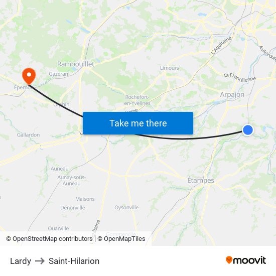 Lardy to Saint-Hilarion map