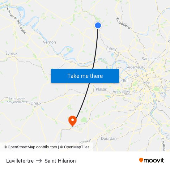Lavilletertre to Saint-Hilarion map