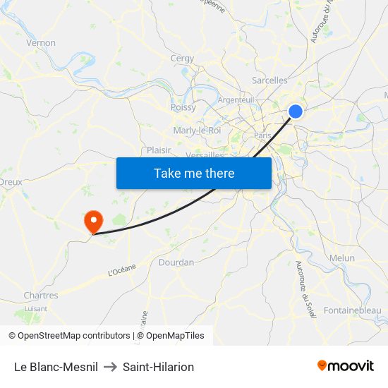 Le Blanc-Mesnil to Saint-Hilarion map