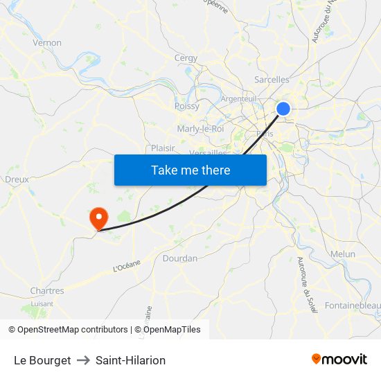 Le Bourget to Saint-Hilarion map