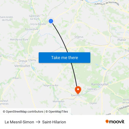 Le Mesnil-Simon to Saint-Hilarion map