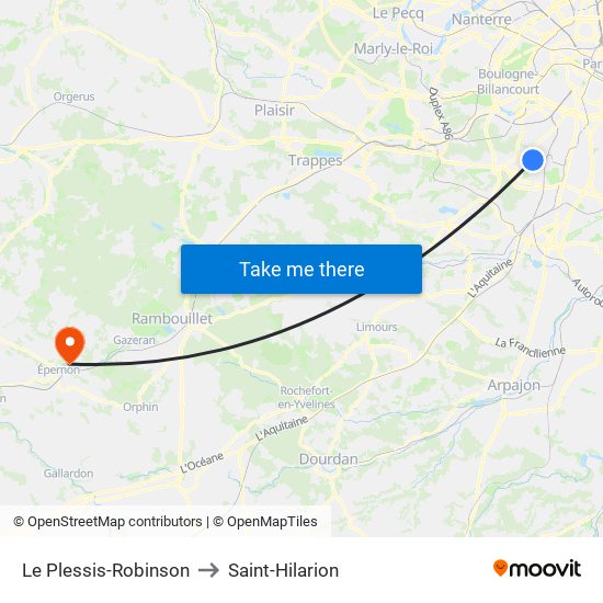 Le Plessis-Robinson to Saint-Hilarion map