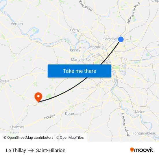 Le Thillay to Saint-Hilarion map