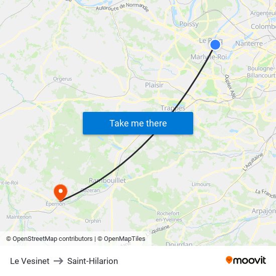 Le Vesinet to Saint-Hilarion map