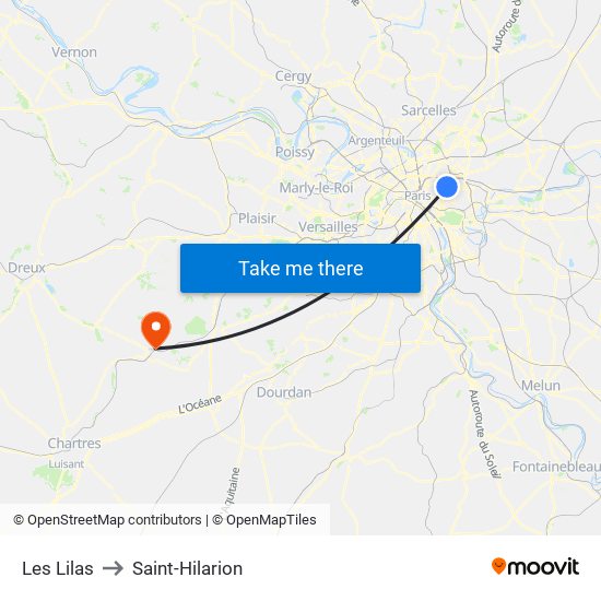 Les Lilas to Saint-Hilarion map