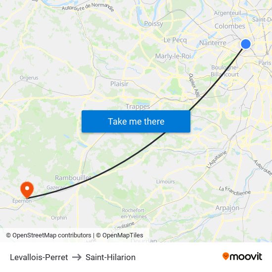 Levallois-Perret to Saint-Hilarion map