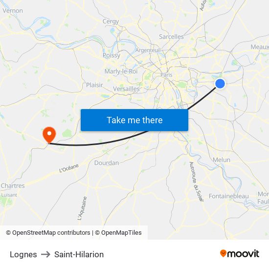 Lognes to Saint-Hilarion map