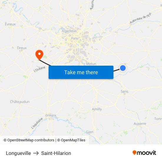 Longueville to Saint-Hilarion map